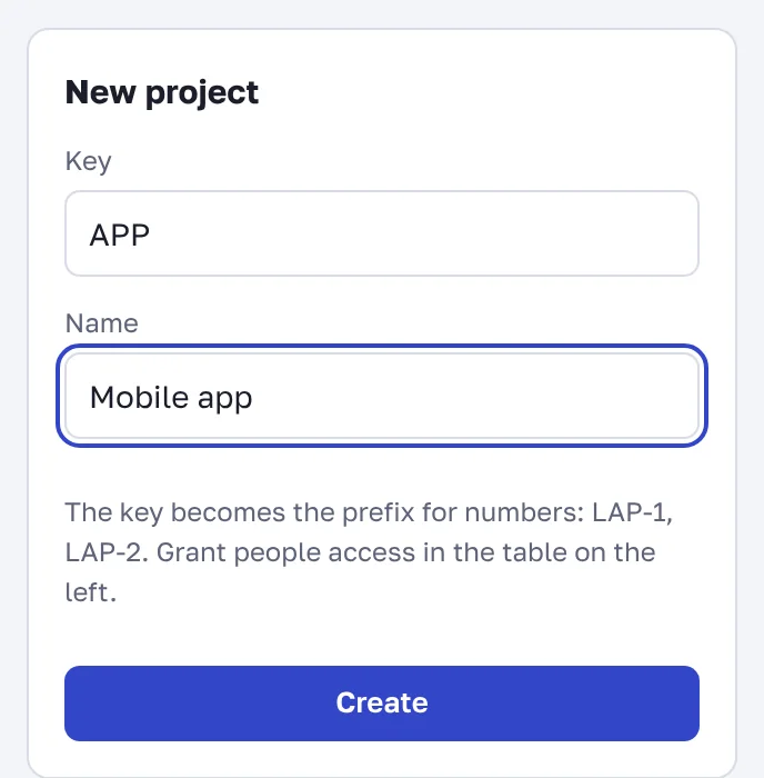 The "New project" form on the organization page