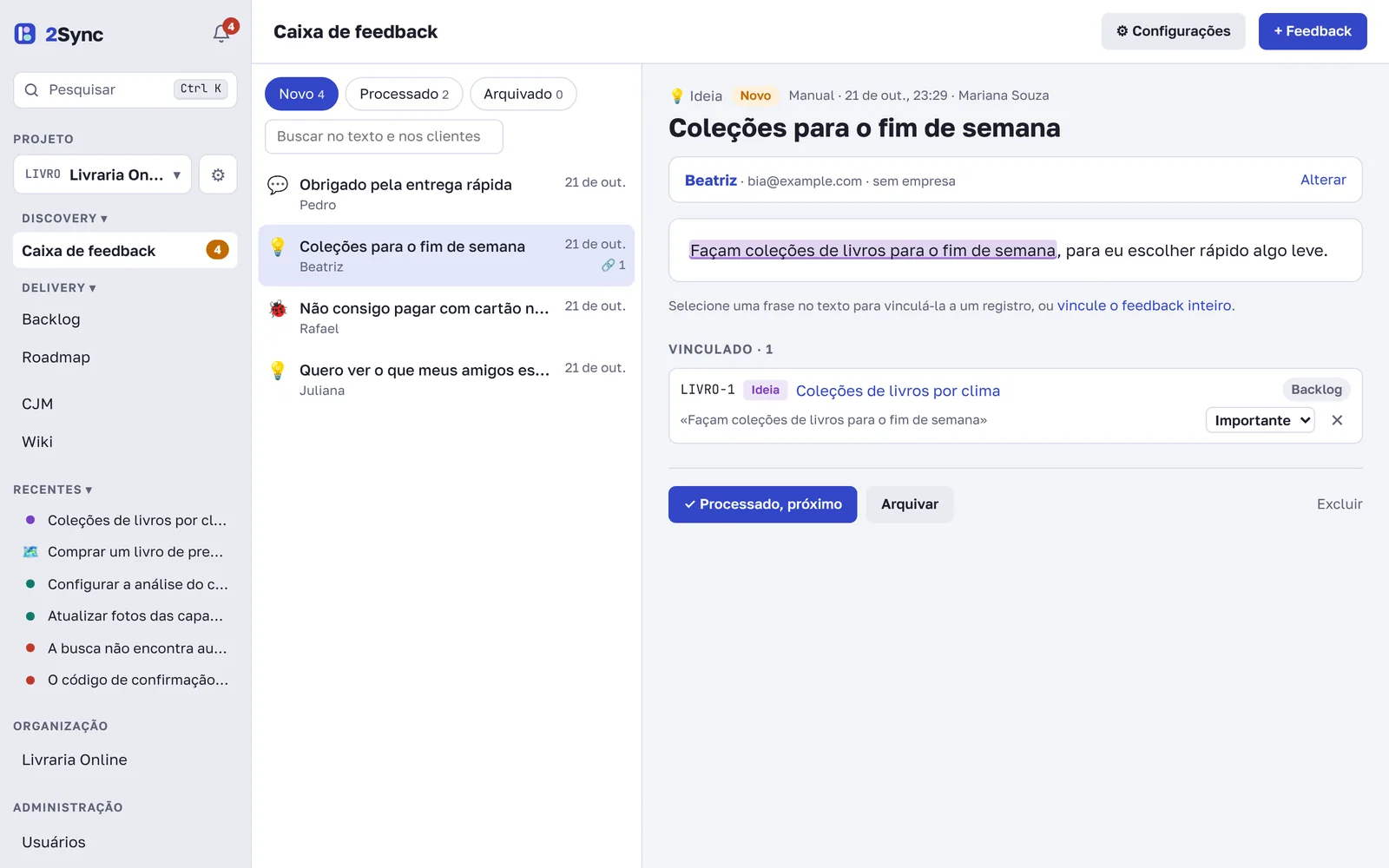 Caixa de feedback: a lista e um feedback aberto