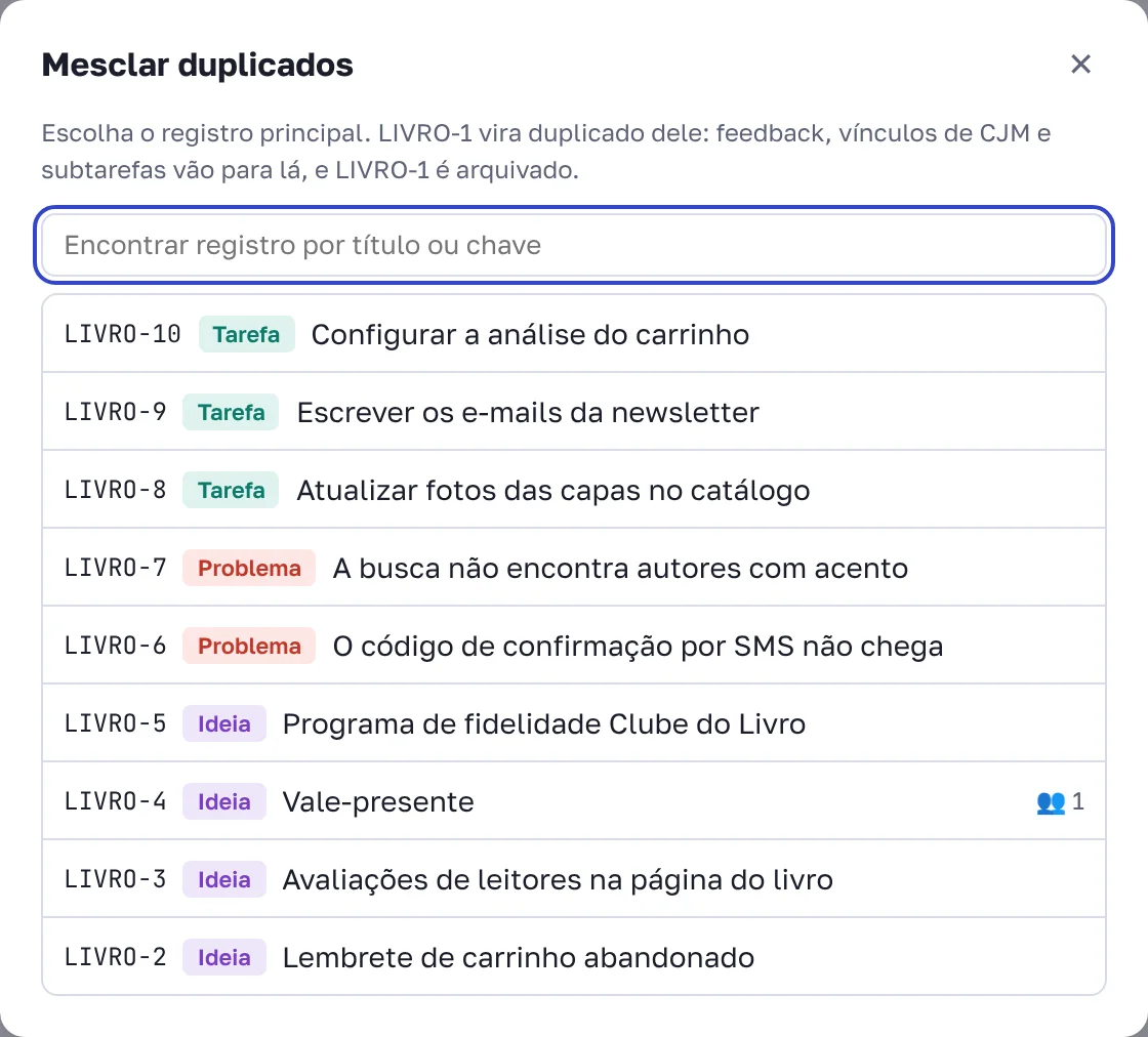 Janela de mesclagem de duplicatas