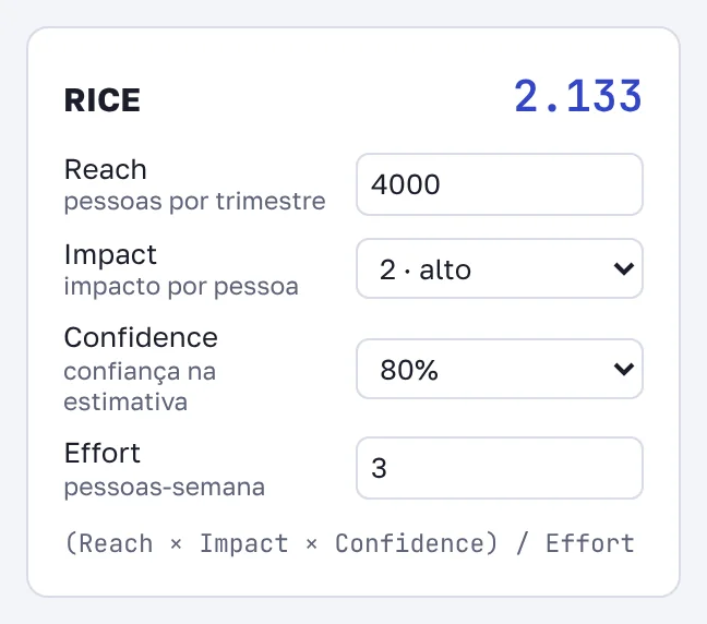 O bloco RICE na página de uma ideia