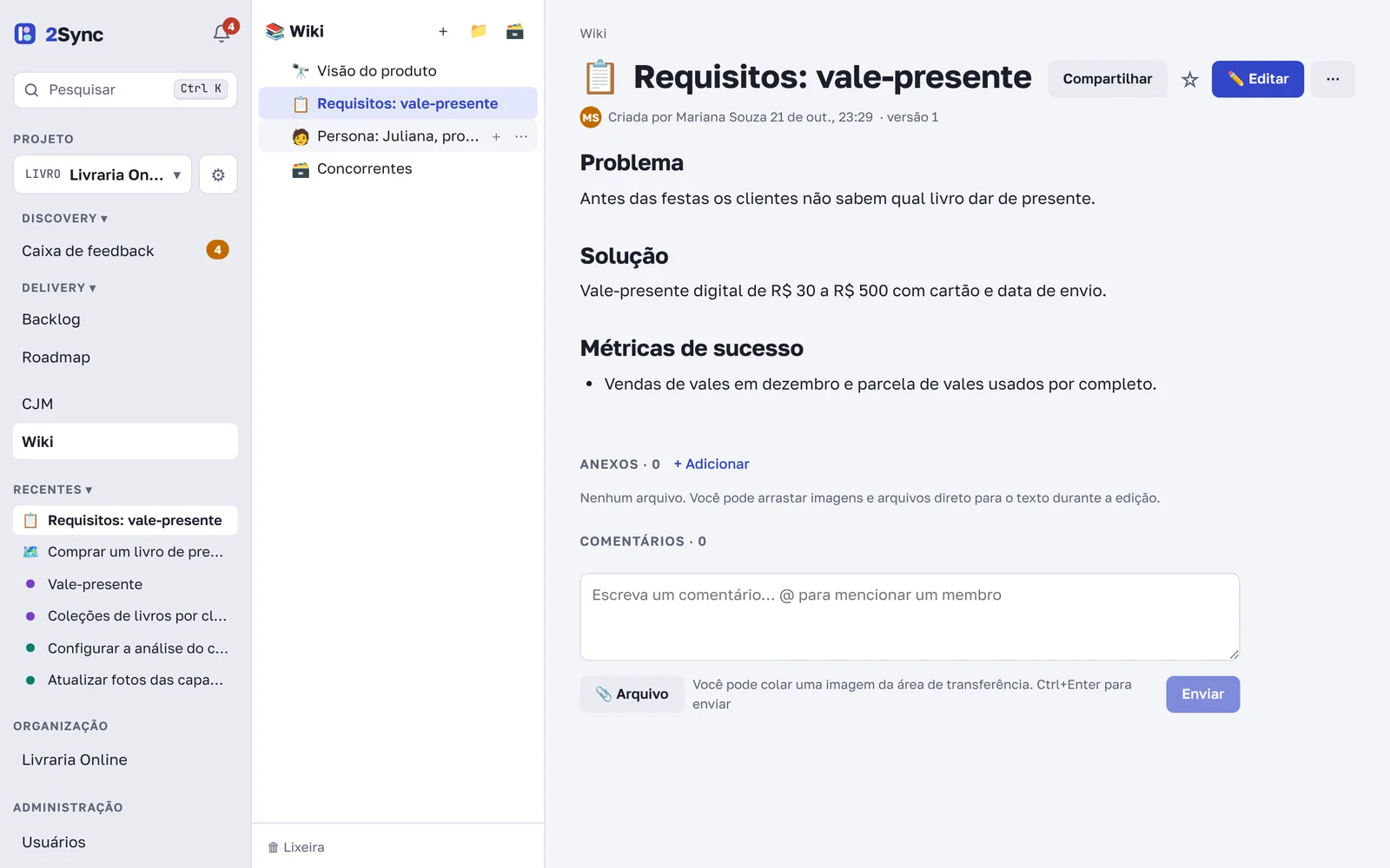 Página de requisitos na wiki do projeto